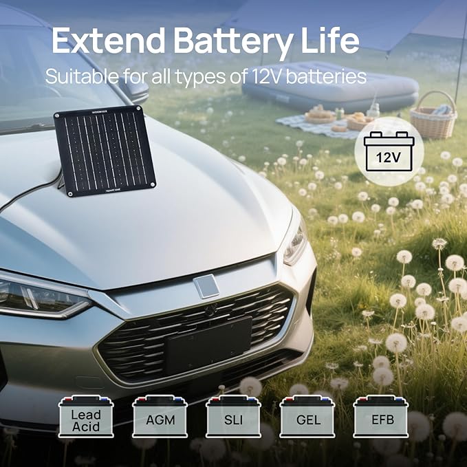 ECO-WORTHY 10W Upgraded Solar Car Battery Charger Maintainer 12V Waterproof Quick-Stand Support