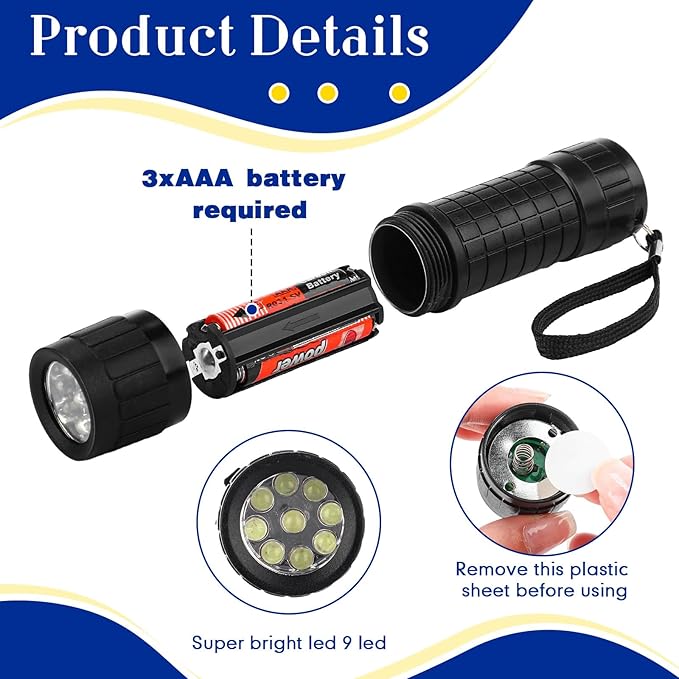 90 Pcs Mini Flashlight 9 LED Handheld Torch Bulk Kids Flashlight Plastic Handheld Flashlights with