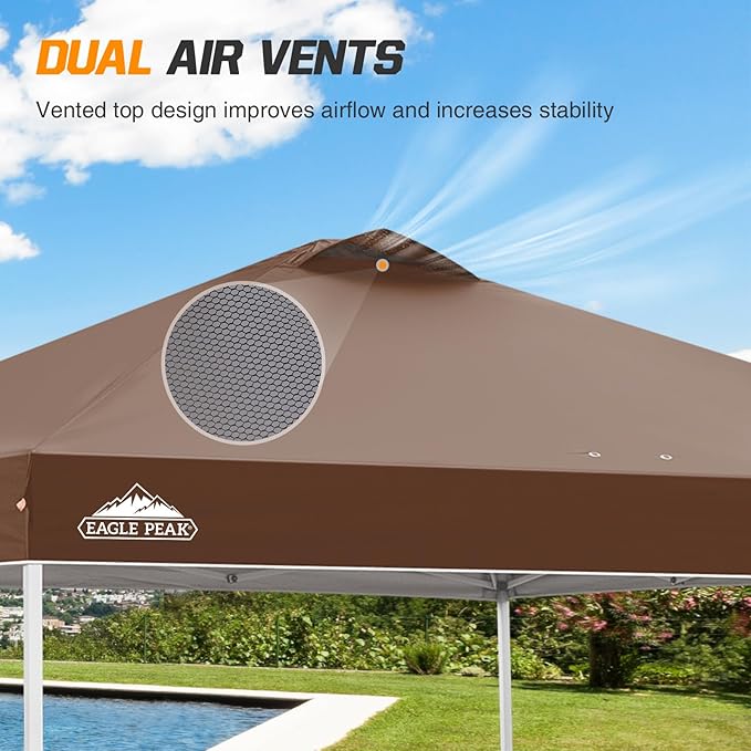 EAGLE PEAK Pop Up Canopy Tent with Wheeled Carry Bag, 8 Stakes, 4 Ropes, 4 Weight Bags, Easy Set Up