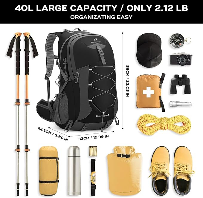 Maelstrom Hiking Backpack,Camping Backpack,40L Waterproof Hiking Daypack with Rain