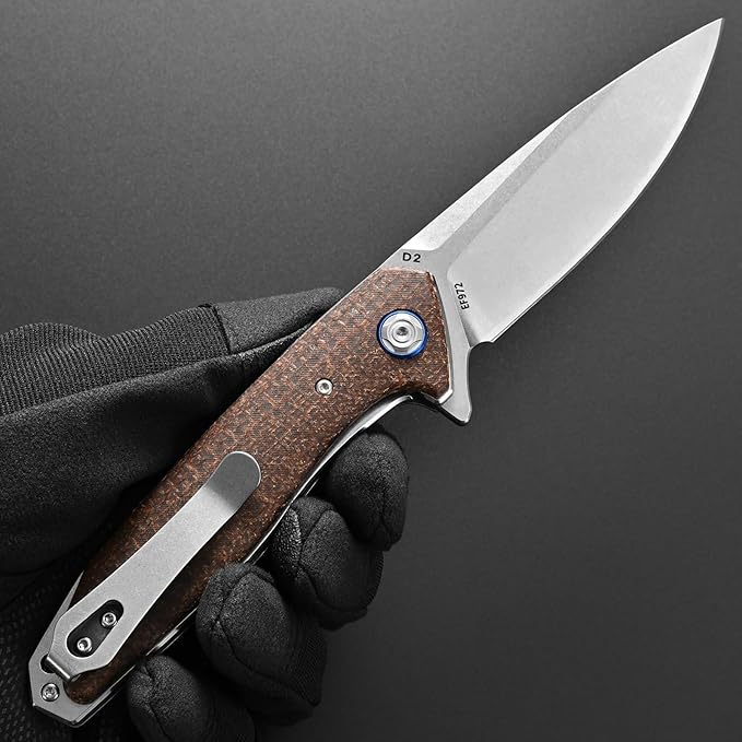 Eafengrow EF972 Folding Knife, D2 Steel Blade Micarta Handle Pocket Knife Folder for Outdoor