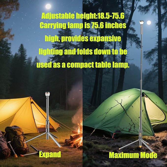 Telescopic Collapsible Camping Light - 800 Lumens, IP65 Waterproof, Remote Control, Magnetic Base