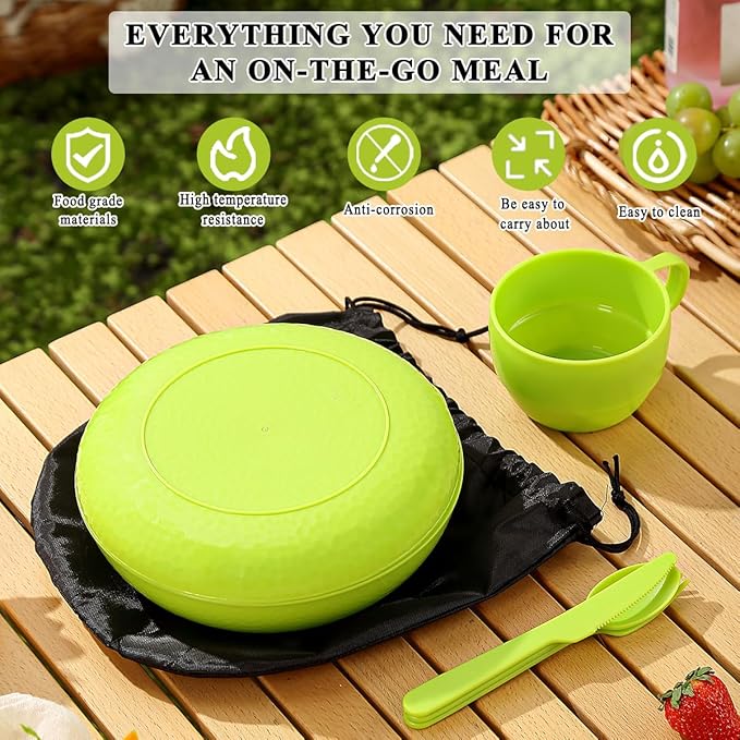 Berglander Camping Mess Kit with Bowl, Plate, Cup, Spoon, Fork, Knife and Carry Bag, Save Space