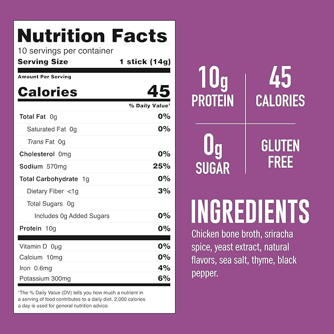 LonoLife Sriracha Chicken Bone Broth Powder Mix | 10g Protein | Collagen-Rich, Keto & Paleo