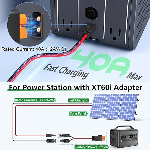 Solar to XT60i Extension Cable 12AWG 50FT XT60i Female to Male Connector for RV Foldable Solar