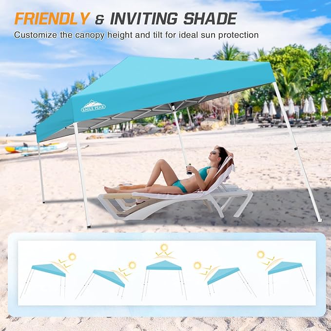 EAGLE PEAK 10x10 Slant Leg Pop-up Canopy Tent Easy One Person Setup Instant Outdoor Beach Canopy