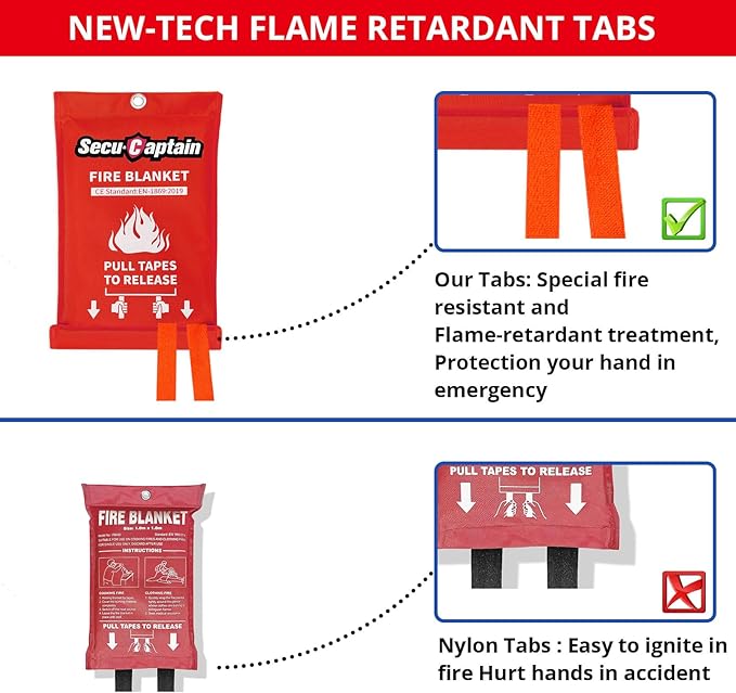 SecuCaptain Emergency Fire Blanket for Home and Kitchen - 4 Pack 40"x40" Flame Suppression