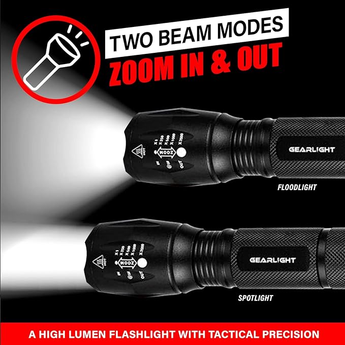 GearLight LED Flashlight Bright, Zoomable Tactical Flashlights with High Lumens and 5 Modes for