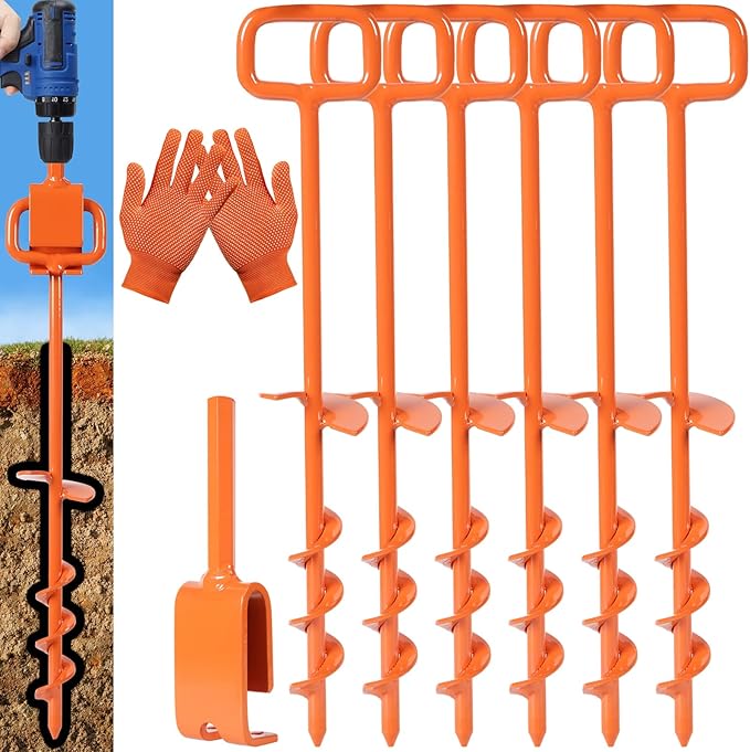 16In Tent Stakes, Ground Anchors Screw in, with 1PCS Tent Stakes Heavy Duty Adapter, for Screw