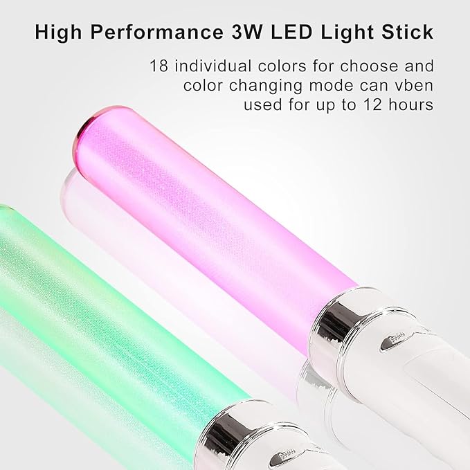 LED Glow Sticks Multicolor 2 Pack, 18 Dynamic Colors, Auto/Manual Modes, Battery Powered for