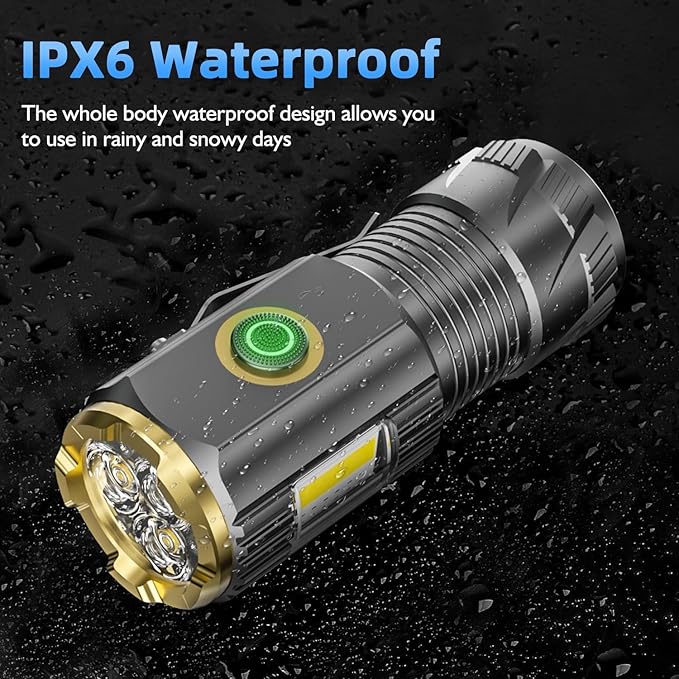 Rechargeable mini LED Flashlight, 9000 lumens Ultra Bright Small Flashlight, with Clip and Magnet