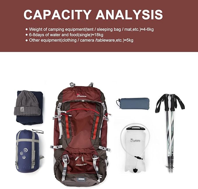 MOUNTAINTOP 80L Internal Frame Backpack for Man & Women Backpacking Hiking Backpack with Rain Cover