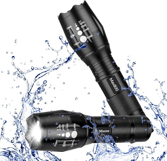 4 Pack Military Grade Tactical LED 2000 Lumen 5 Modes Zoomable Flashlight Torch for Camping