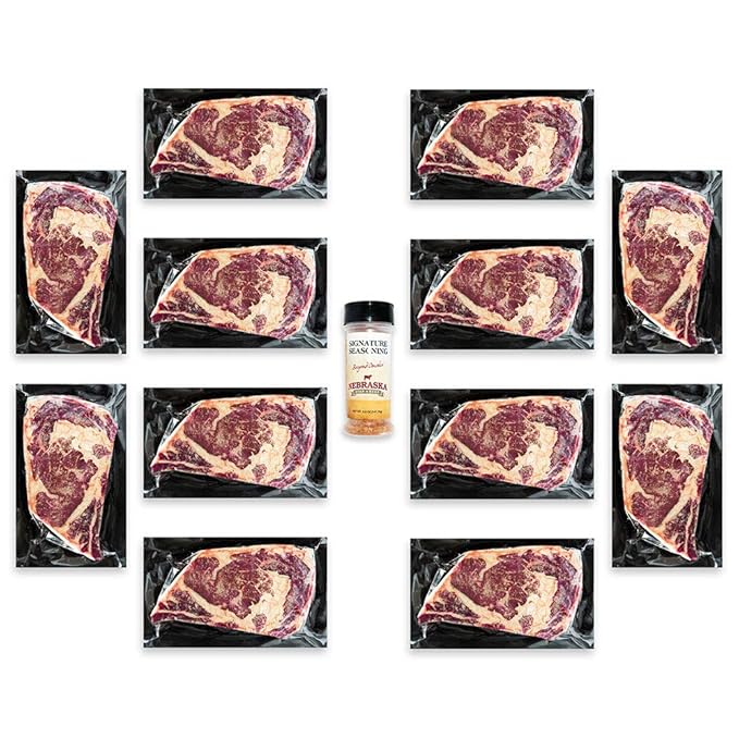 Nebraska Star Beef Prestige Steaks - 12 Packs with Signature Seasoning (12-10oz Ribeyes)
