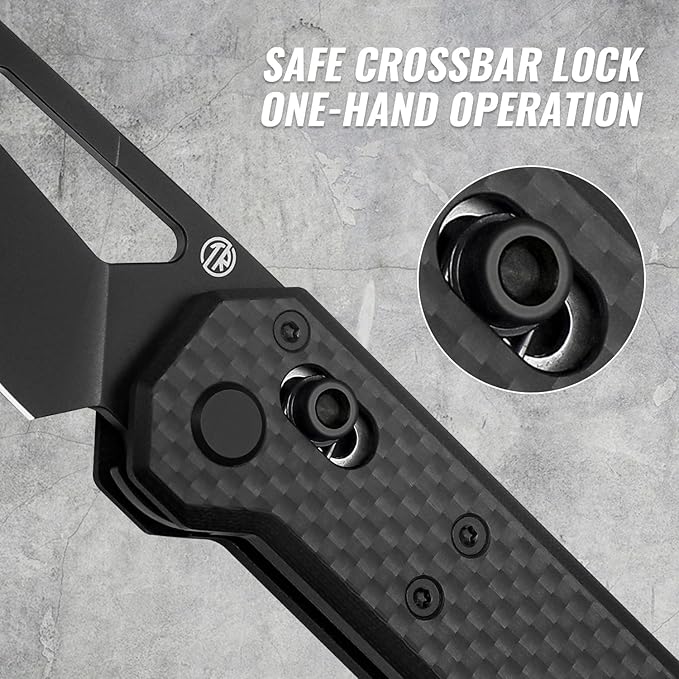 Tarcus Folding Pocket Knife, 3.5" D2 Steel DLC Blade Carbon Fiber Overlay Handle, Lightweight EDC