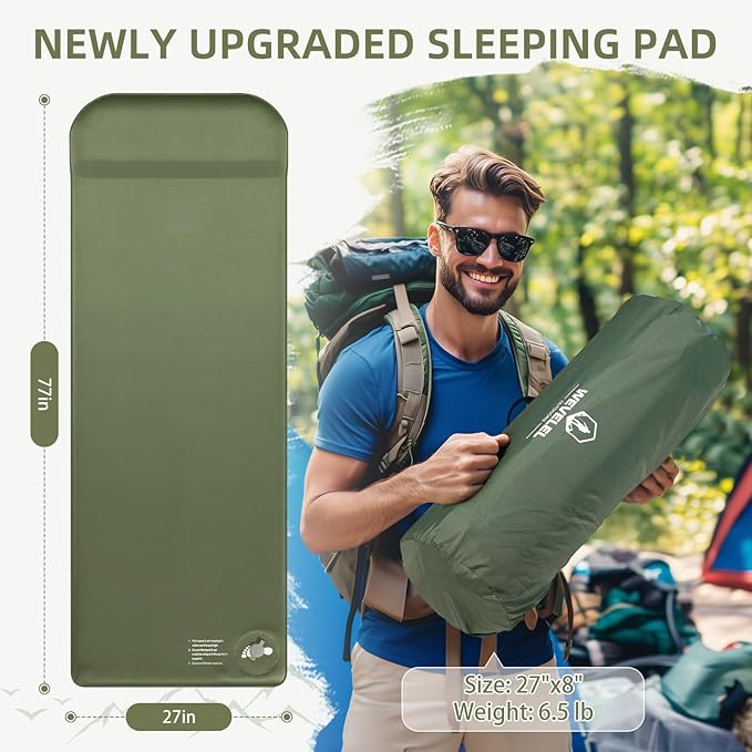 Memory Sleeping Pad, 3.1" Ultra-Thick Foam Sleeping Mats for Camping, Easy Inflate&Deflate,9.5