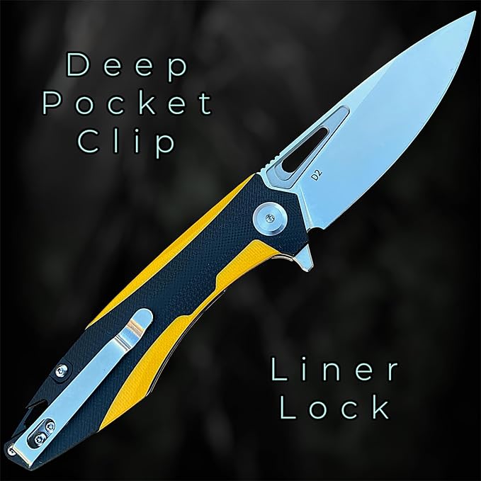 TACTICAL GEARZ Pocket Folding Knife for EDC, D2 Steel Blade, Dual Color G10 Handle, Includes Sheath
