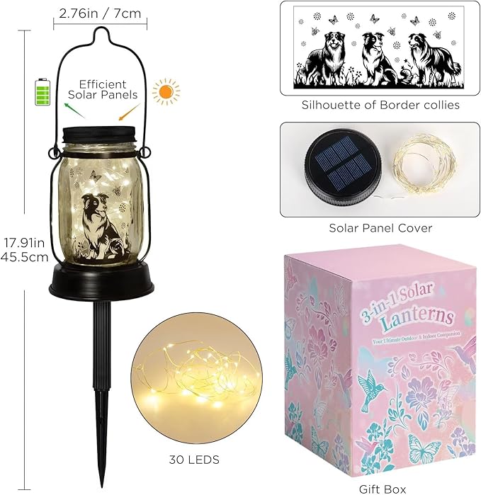 Border Collie Gifts for Women/Men Border Collie Solar Lanterns Dog Mom Birthday, Dog Lovers