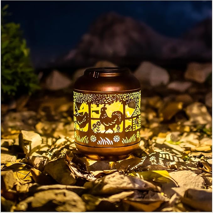 Chicken Solar Lanterns Outdoor Waterproof,Hanging Solar Lights Chicken Gifts for Women Men Metal
