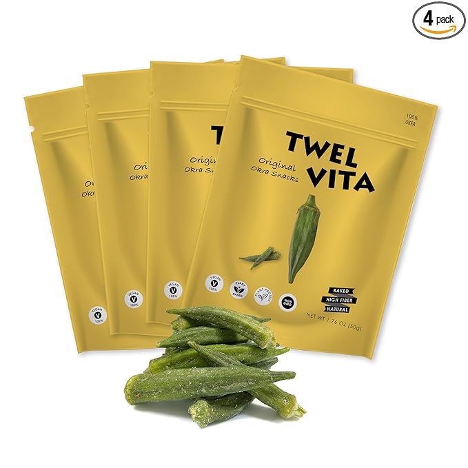 TwelVita Wholesome Baked Okra Crisps, Vegan Snacks, Clean Label, Non-GMO, Gluten-Free, 1.76 oz ea