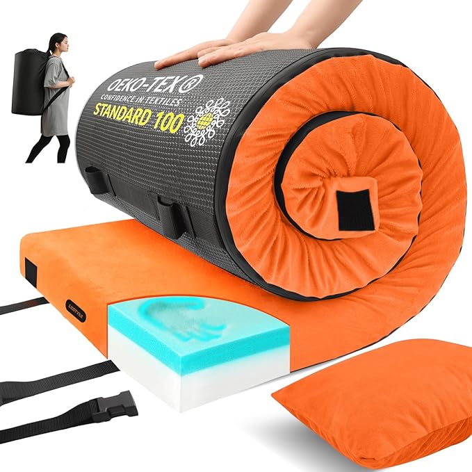 Memory Foam Camping Mattress pad, Comfortable Thick Floor Sleeping Mat for Adults with Waterproof