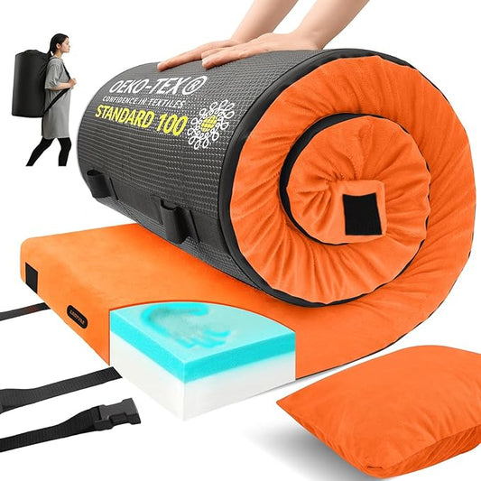 Memory Foam Camping Mattress pad, Comfortable Thick Floor Sleeping Mat for Adults with Waterproof