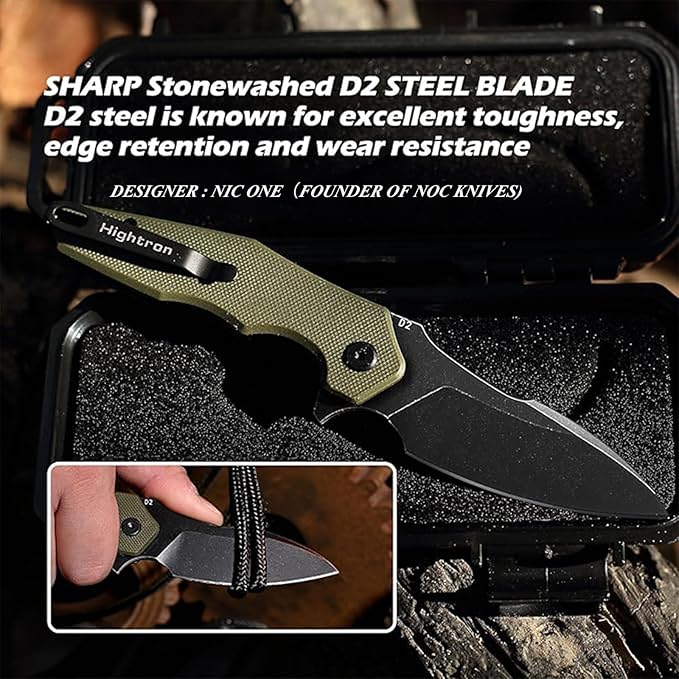 Hightron Mini Ventura Flipper Pocket Knife, 2.85" D2 Blade and Ergonomic G10 Handle, EDC Folding