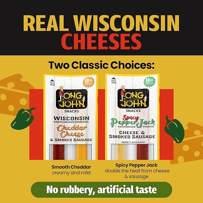Long John Snacks Meat and Cheese Sticks - Original Smoked Sausage & Real Wisconsin Cheddar Cheese