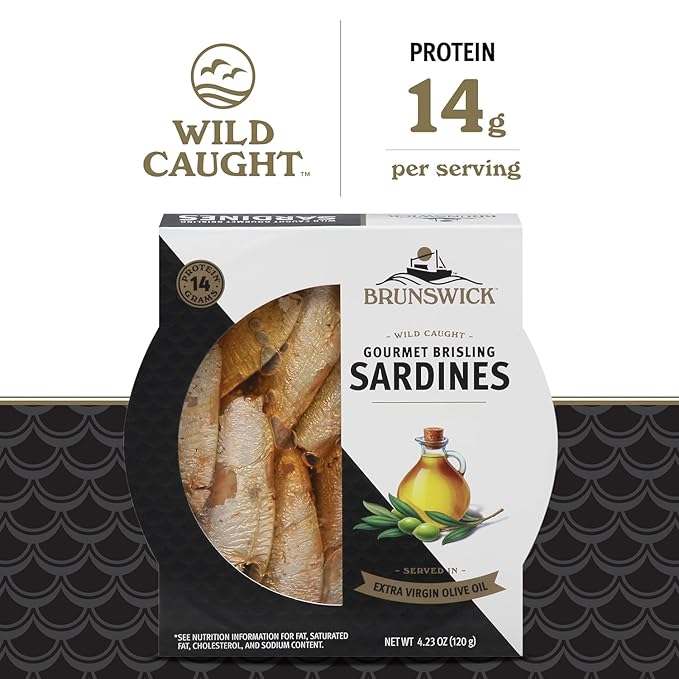 Brunswick Wild Caught Gourmet Brisling Sardines in Extra Virgin Olive Oil, 4.23 oz Can - Wild