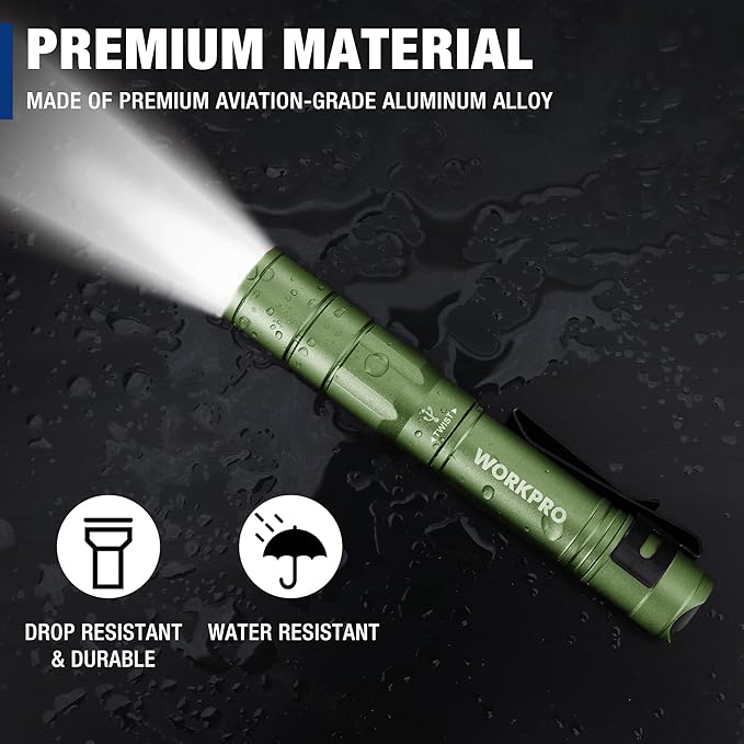 WORKPRO Rechargeable Pen Light, Mini Flashlight, 2 Pack Ultra-Compact EDC Flashlight, Pocket