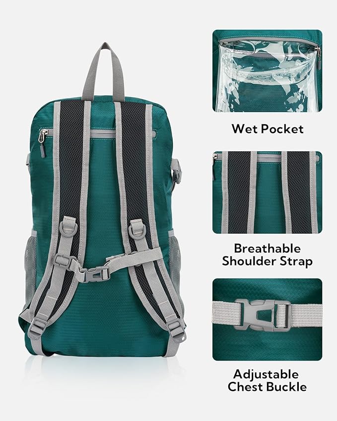 WATERFLY Lightweight Packable Hiking Backpack: 30L Foldable Travel Daypack Ultralight Camping Day