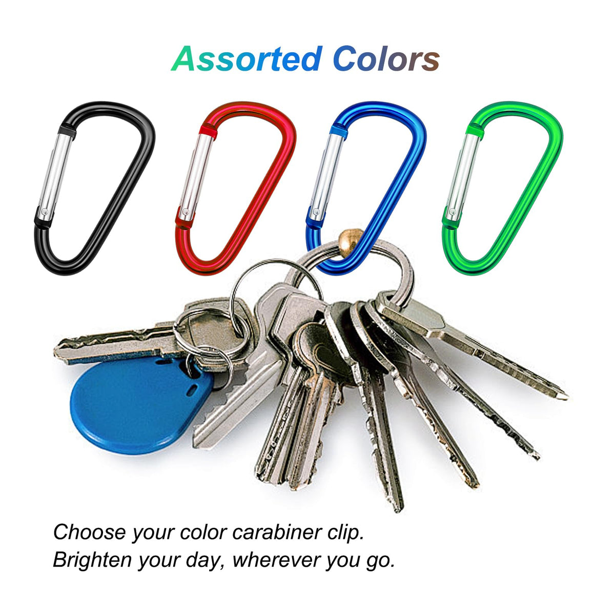 Carabiner Clip Multi Size Pack, Aluminum Carabiner Includes Small 2 Inch Carbineers, Medium 2.3" D