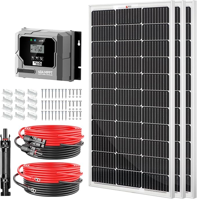 RICH SOLAR 300 Watt Solar Kit Contains 3 High Efficiency 100W Monocrystalline Panels with 9 busbars