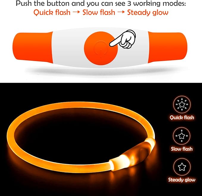 Led Dog Collar, BSEEN USB Rechargeable Flash Dog Necklace Light, Pet Safety Collar Makes Your