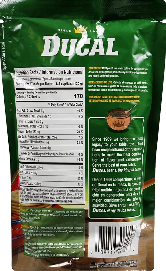 Ducal Refried Black Beans Pouch, 14.1 Ounce (Pack of 18) - Instant Vegetarian Refried Black Beans