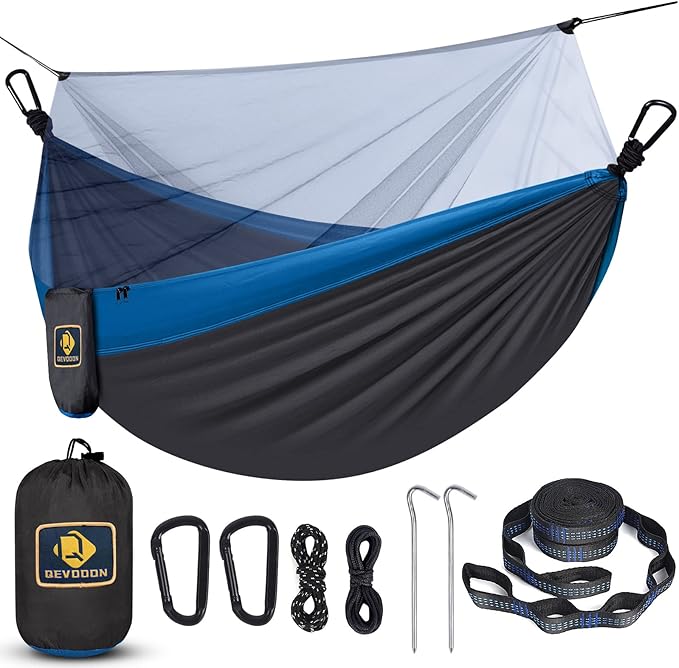 Camping Hammock with Net,Travel Portable Lightweight Hammocks with Tree Straps and Solid D-Shape