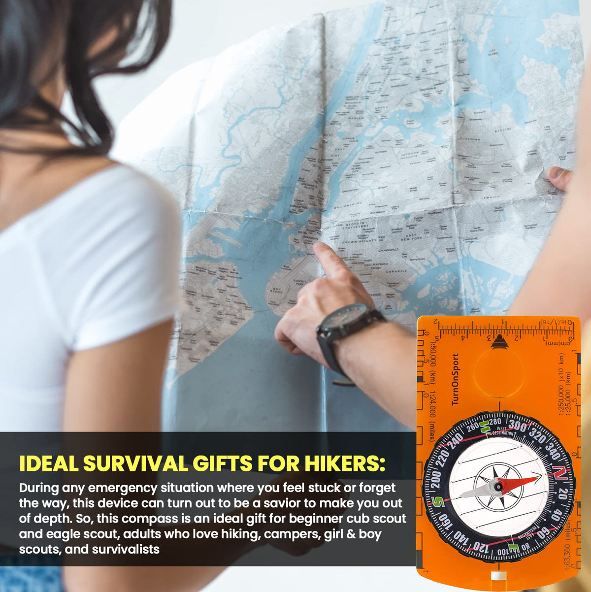 TurnOnSport Orienteering Compass - Orange - product view 7