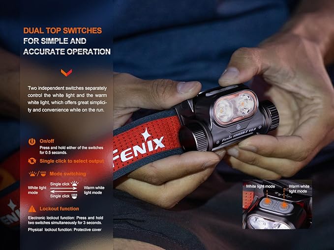 Fenix HM65R-T V2.0 Running Headlamp, 1600 Lumen White Light and Warm White Dual Beams, USB-C