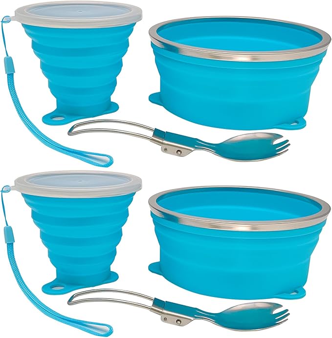 Mess Kit for Camping Silicone Collapsible Bowl Collapsible Cup and Stainless Steel Spoon for