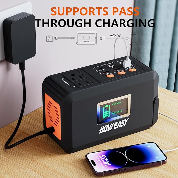 HOWEASY Portable Power Station, 88Wh Solar Generator, Lithium Battery Power with 110V AC 150W Peak