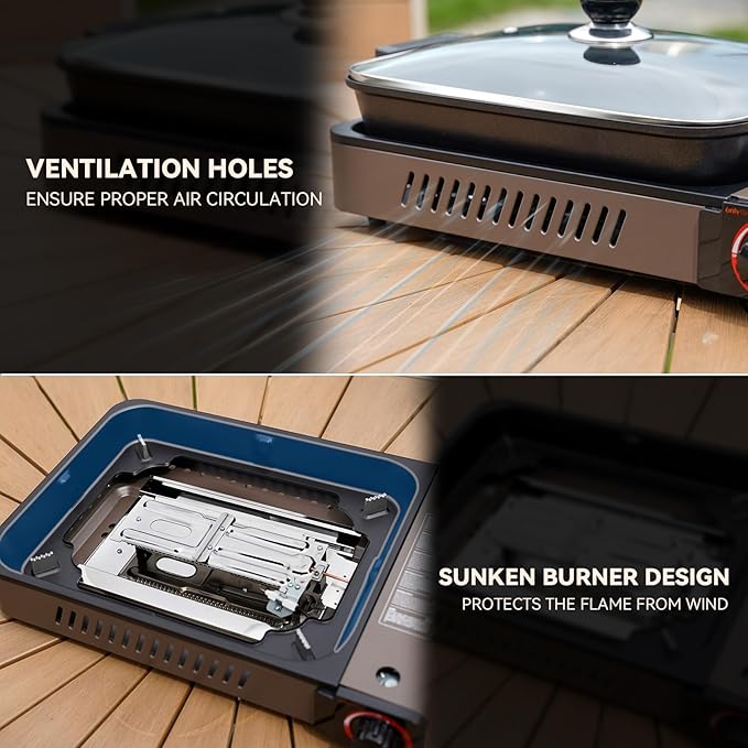 ONLYFIRE Butane Stove with Grill Pan, Portable Stove with Small Griddle & Lid, Camping Stove