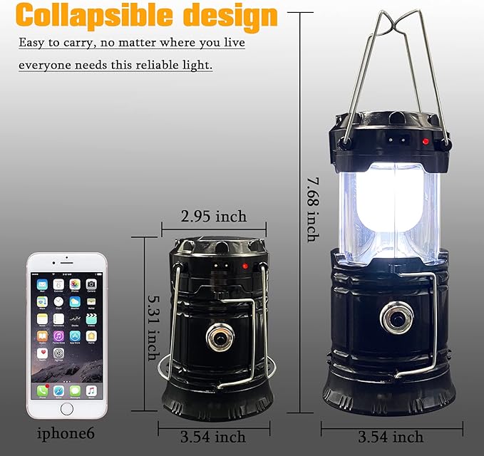 2-Pack Collapsible Camping Lantern XTAUTO Solar USB Rechargeable Portable Lightweight Waterproof