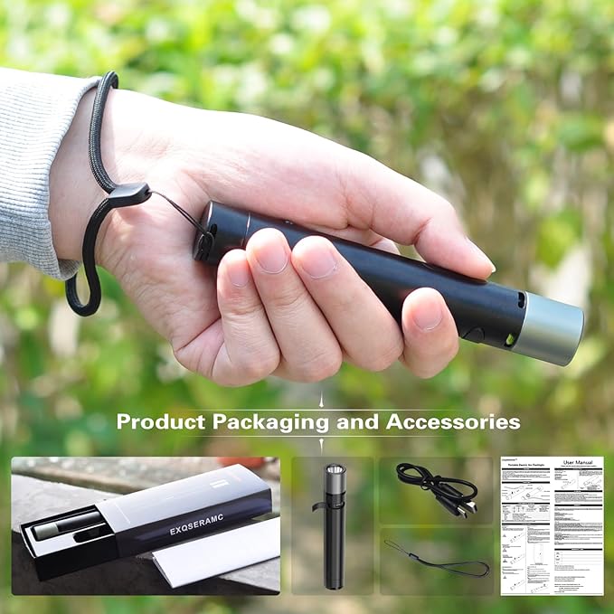 Tactical Flashlight 500 Lumens, LED Flashlight Rechargeable with Lighter & Alarm, 150m Beam