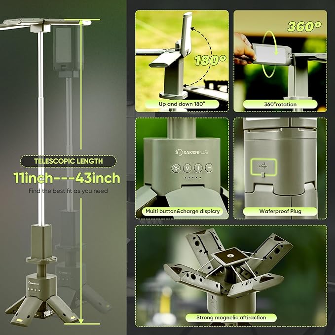 Portable Camping Light, 14000mAh Telescopic Camping Lantern with Rechargeable Power Supply