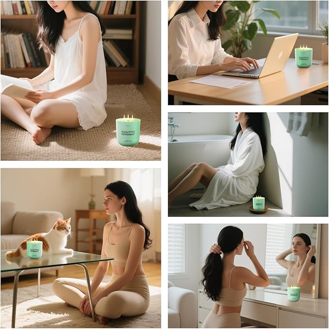 Eucalyptus Peppermint Scented Candle for Home, 14.2oz 80 Hours Long Lasting Aromatherapy Candles