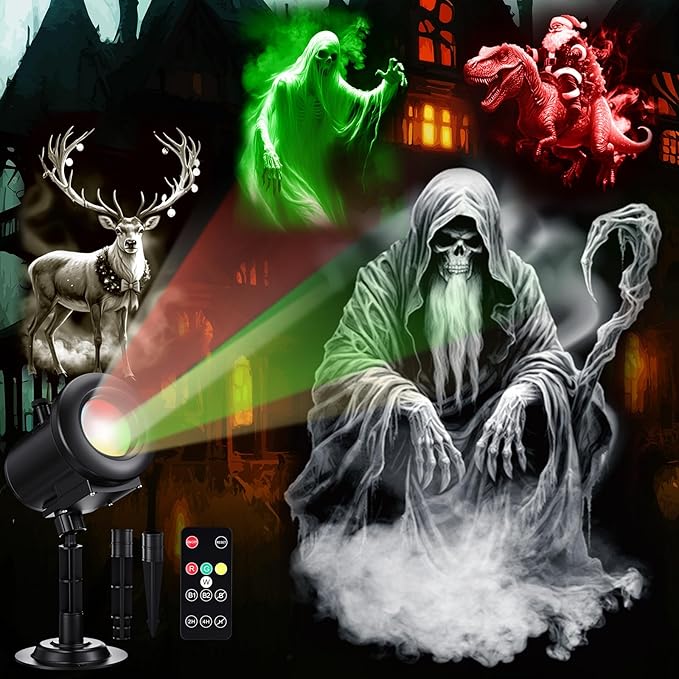 12 in 1 Halloween Projector Outdoor Decorations Christmas Projector Lights HD Patterns, 3D Effect