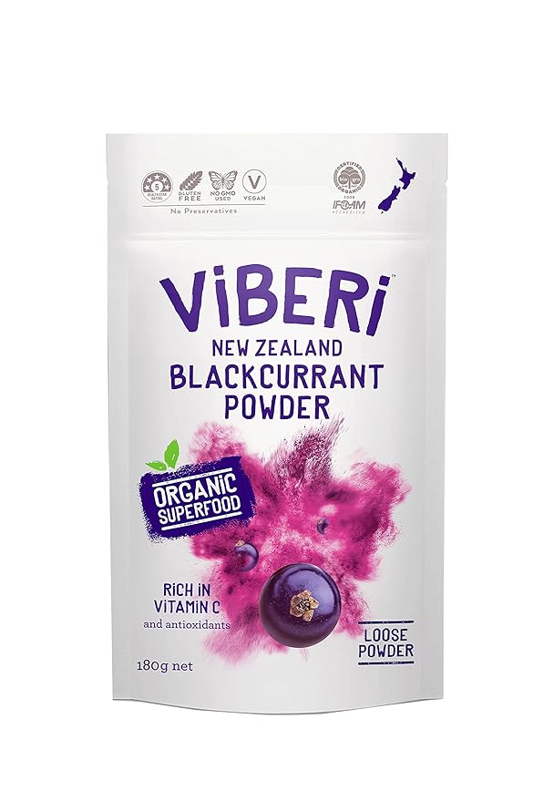 ViBERi NZ Organic Blackcurrant Powder 180g (Loose Powder) Vitamin C Antioxidants Ideal for
