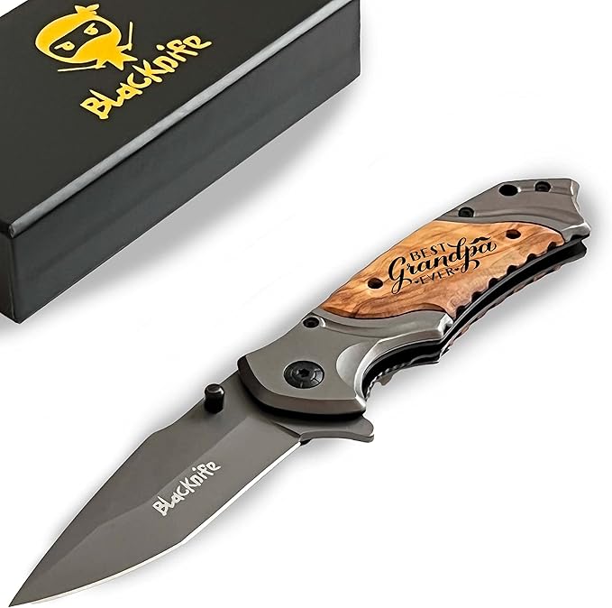 BlacKnife Folding Pocket Knife with Wooden Handle and Clip – Ideal Knife for Camping, Hunting, DIY
