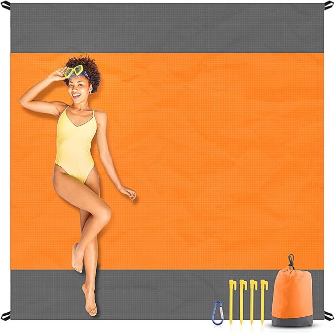 EASYFUN Beach Blanket Sandproof Oversized, 79''×83'' Extra Large Beach Mat, Portable Picnic Mat for