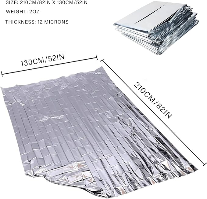 Emergency Foil Blanket Silver (25 Pack), Survival Thermal Mylar Blankets Individually Packaged